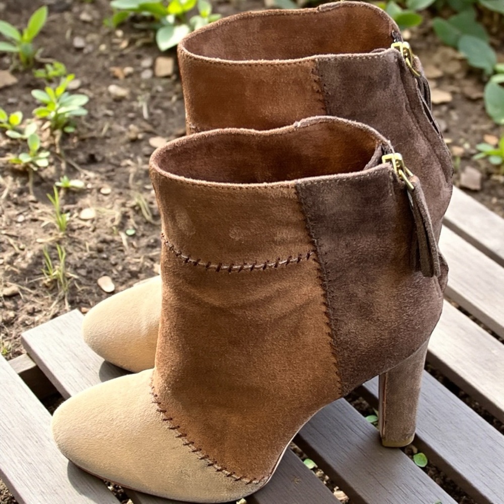 Joie Briana Tan Suede Patchwork Leather Ankle Boots